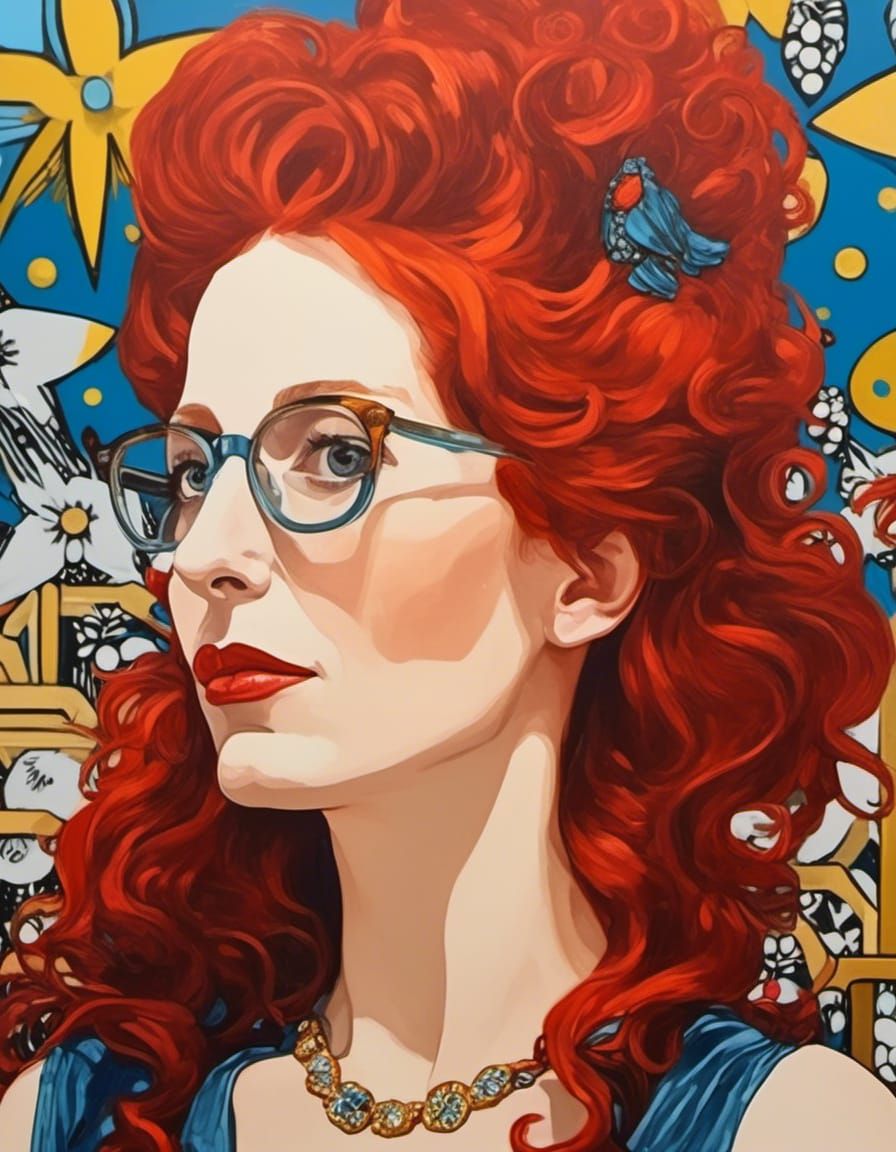 Red-Haired Girl in Whimsical Pop Art Style