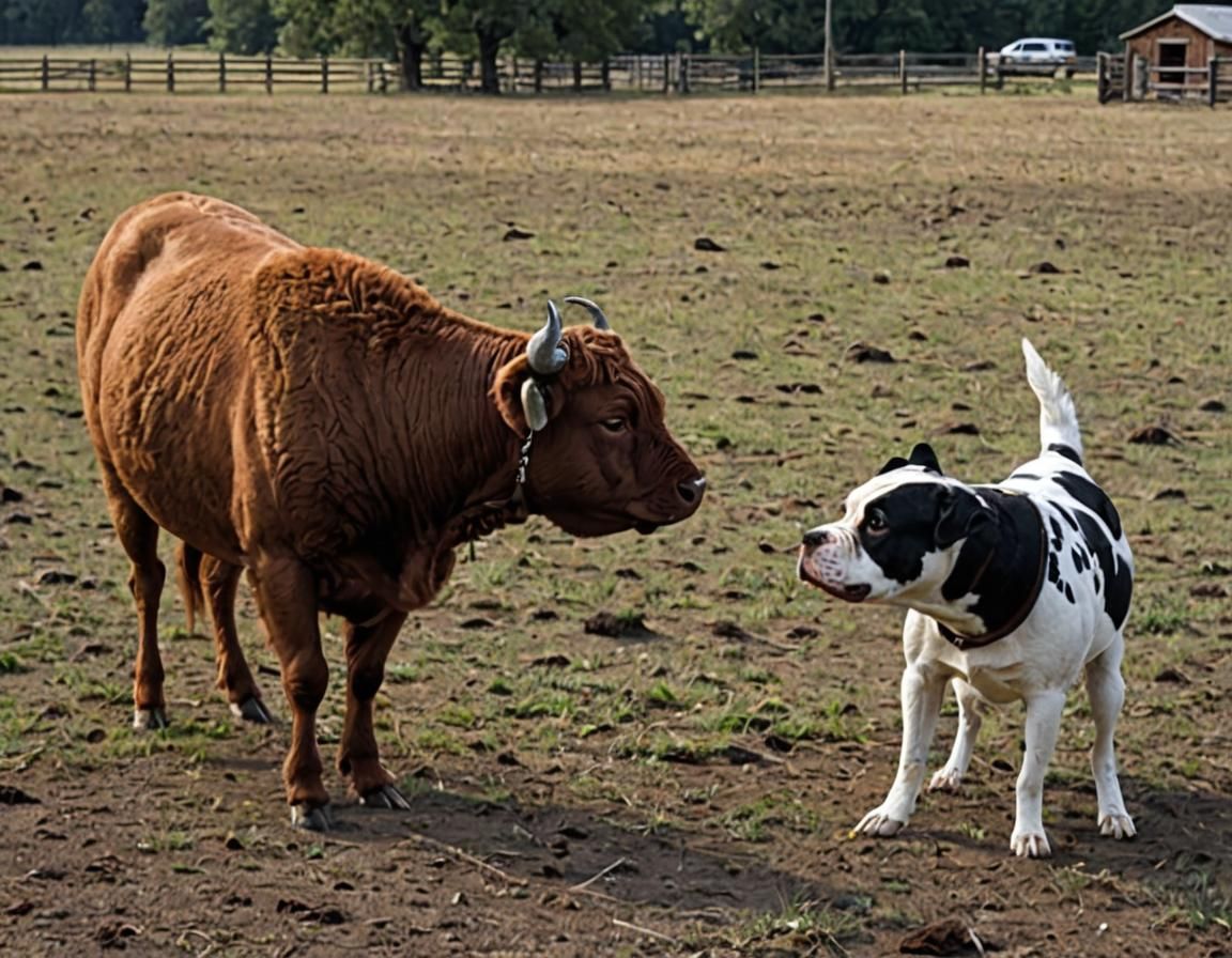 one buffallo and a dog talking to each other