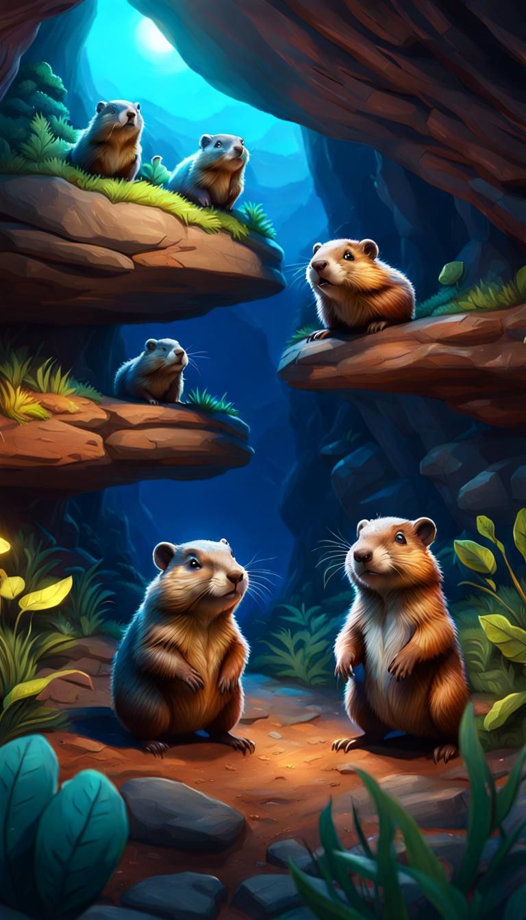 Groundhogs in the underground hideout burrow. - AI Generated Artwork