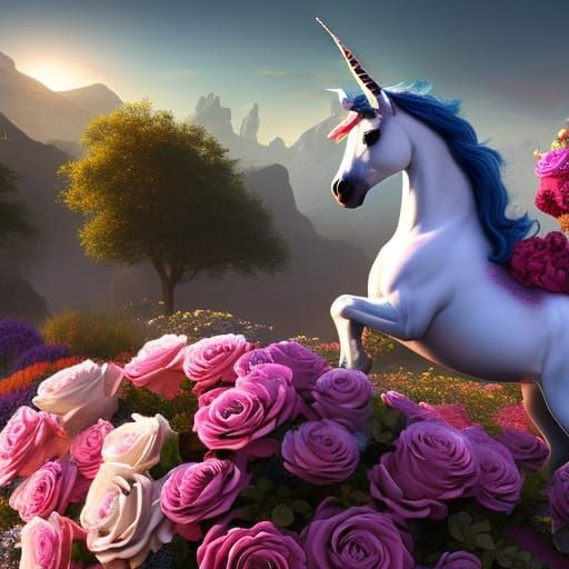A unicorn with roses