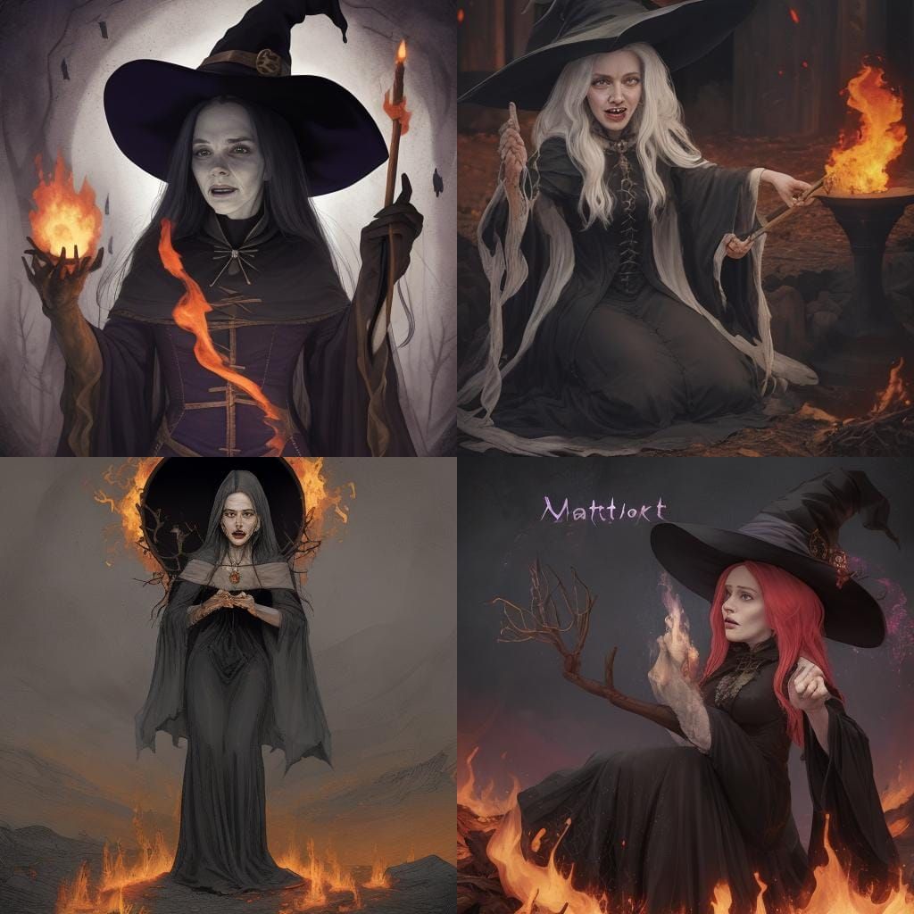 A witch predicts the future and is burned at the stake