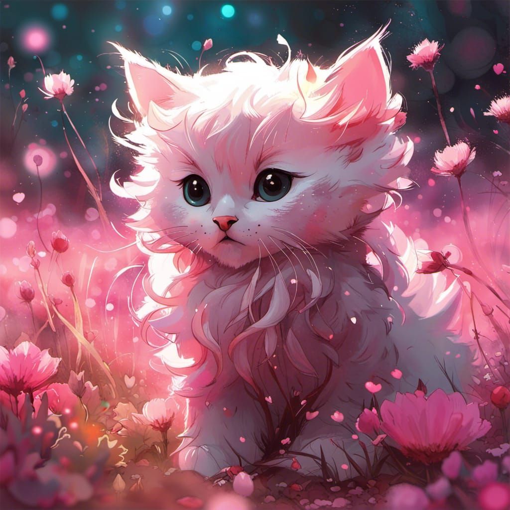 adorable cute baby chibi fluffy furry kitten as queen of flowers on ...