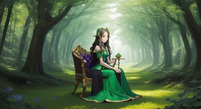 ELEGANT LADY Elf, SITTING IN SHAMROCK SHAPED CHAIR, IN a sho...