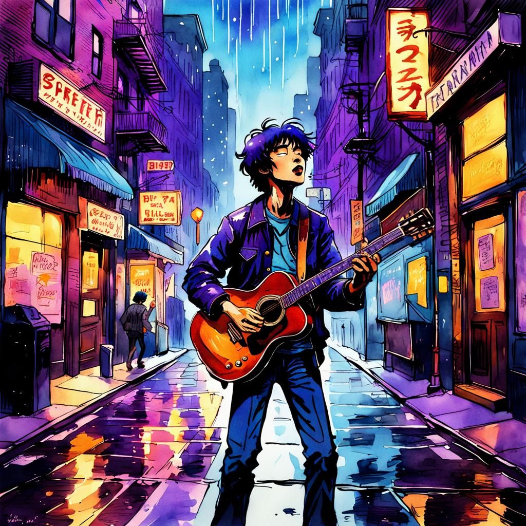 anime manga scene of Freewheelin Franklin singing hallelujah...