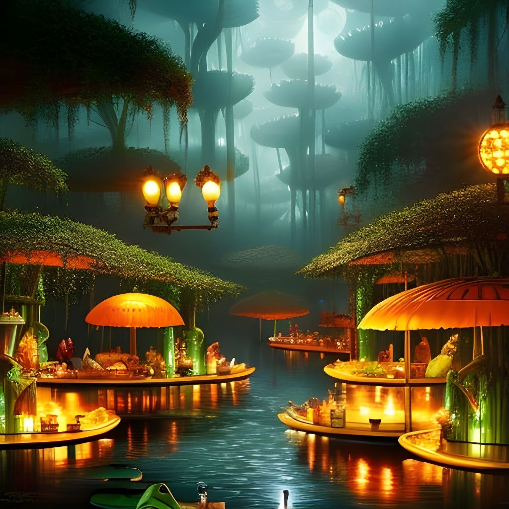 Night cafe on a floating lily pad   by @undefined