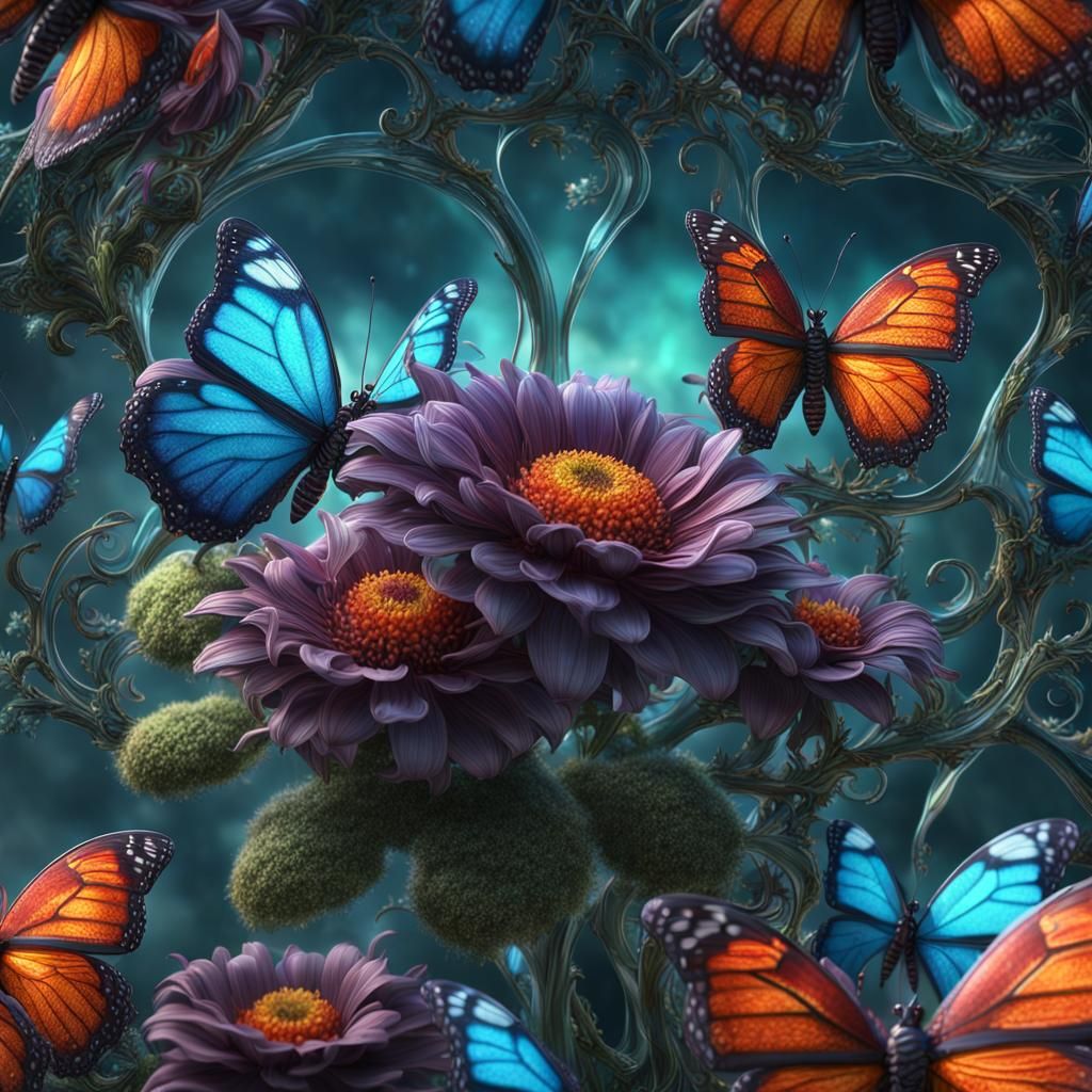 Glass mutated flower,butterfly on it - AI Generated Artwork - NightCafe ...