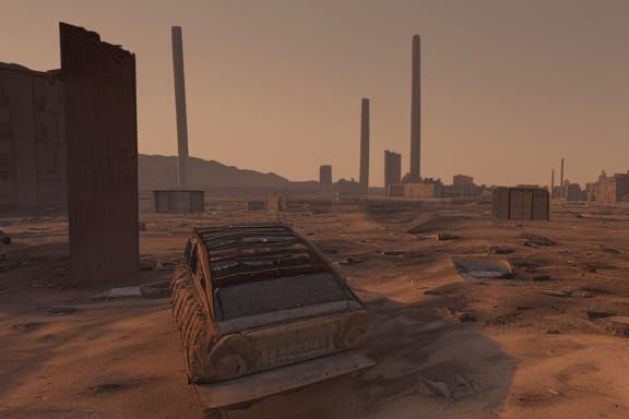 Ruined City, Destroyed Buildings, Desert, Apocalypse, Wasteland, Science Fiction