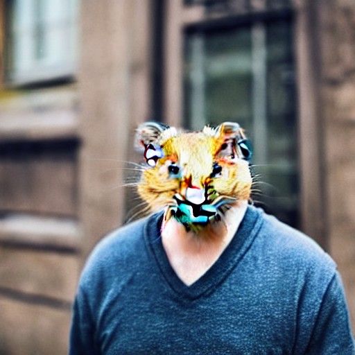 A man with a hamster on his head