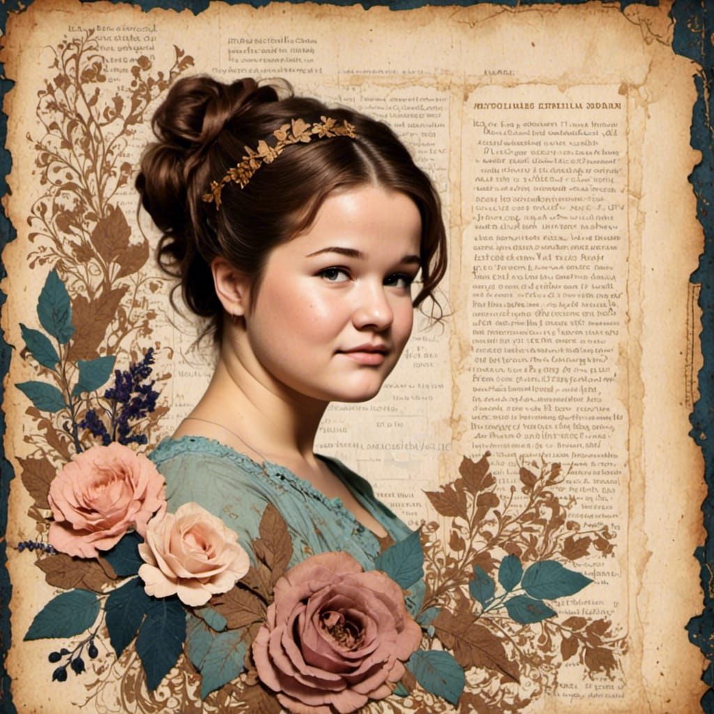 Vintage scrapbook collage art portrait of a woman