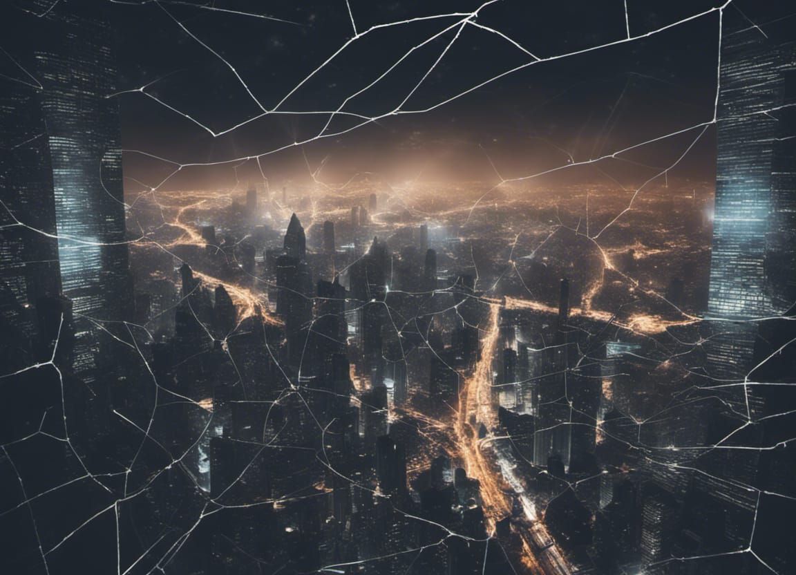 crack in reality over a futuristic city at night
