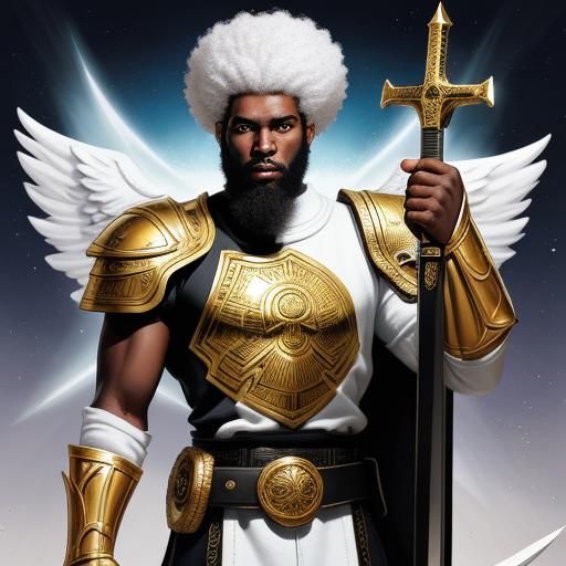 BLACK MALE ANGEL WITH A  WHITE WOOLY AFRO AND A WHITE WOOLY ...