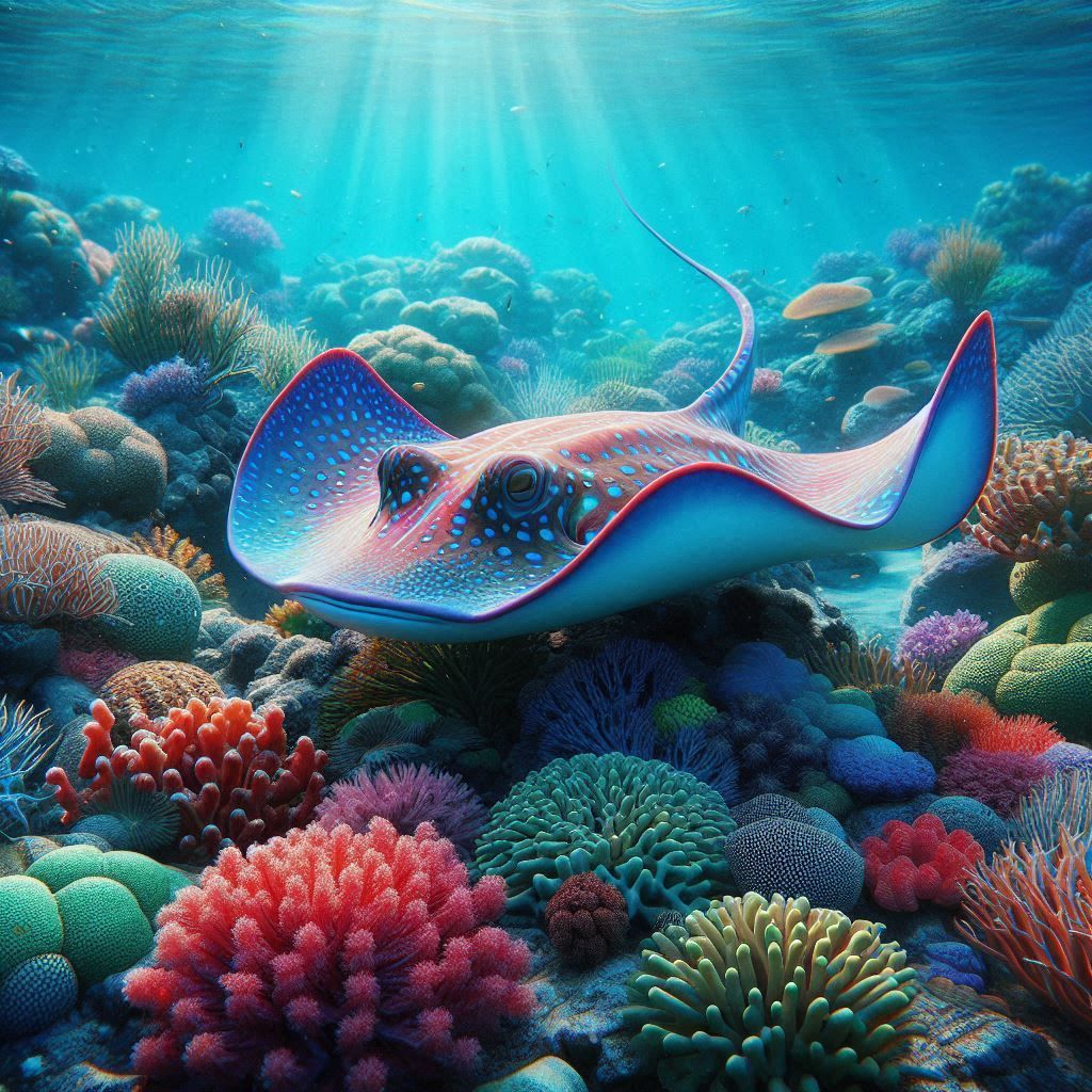 A stingray among corals