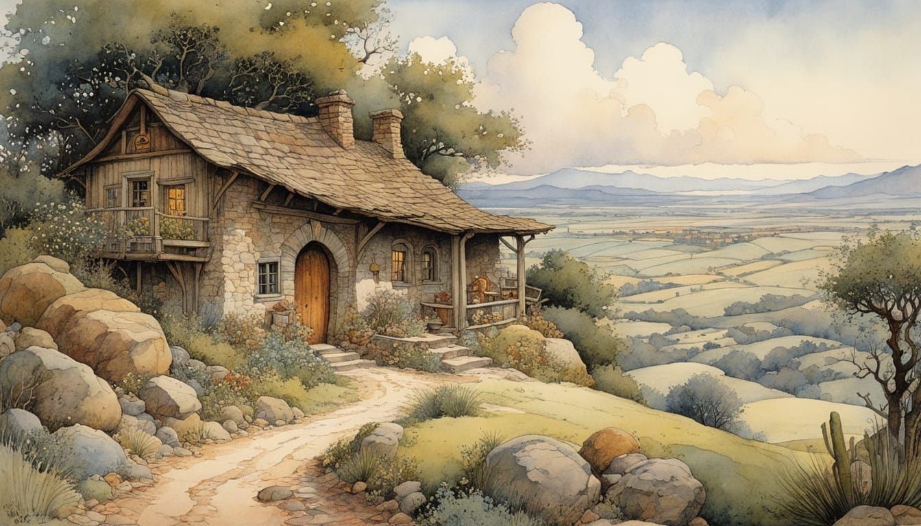 Arizona Night Scene in Storybook Illustration Style