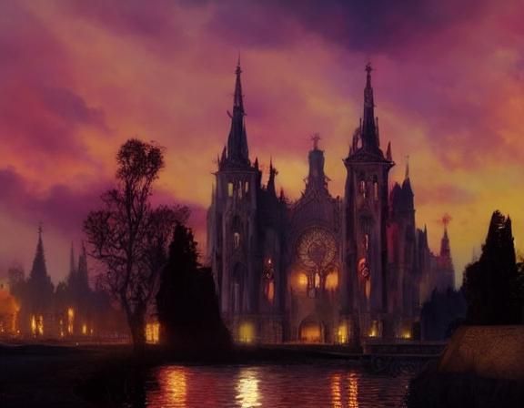 Baroque Cathedral illuminating the countryside at night. Tho...