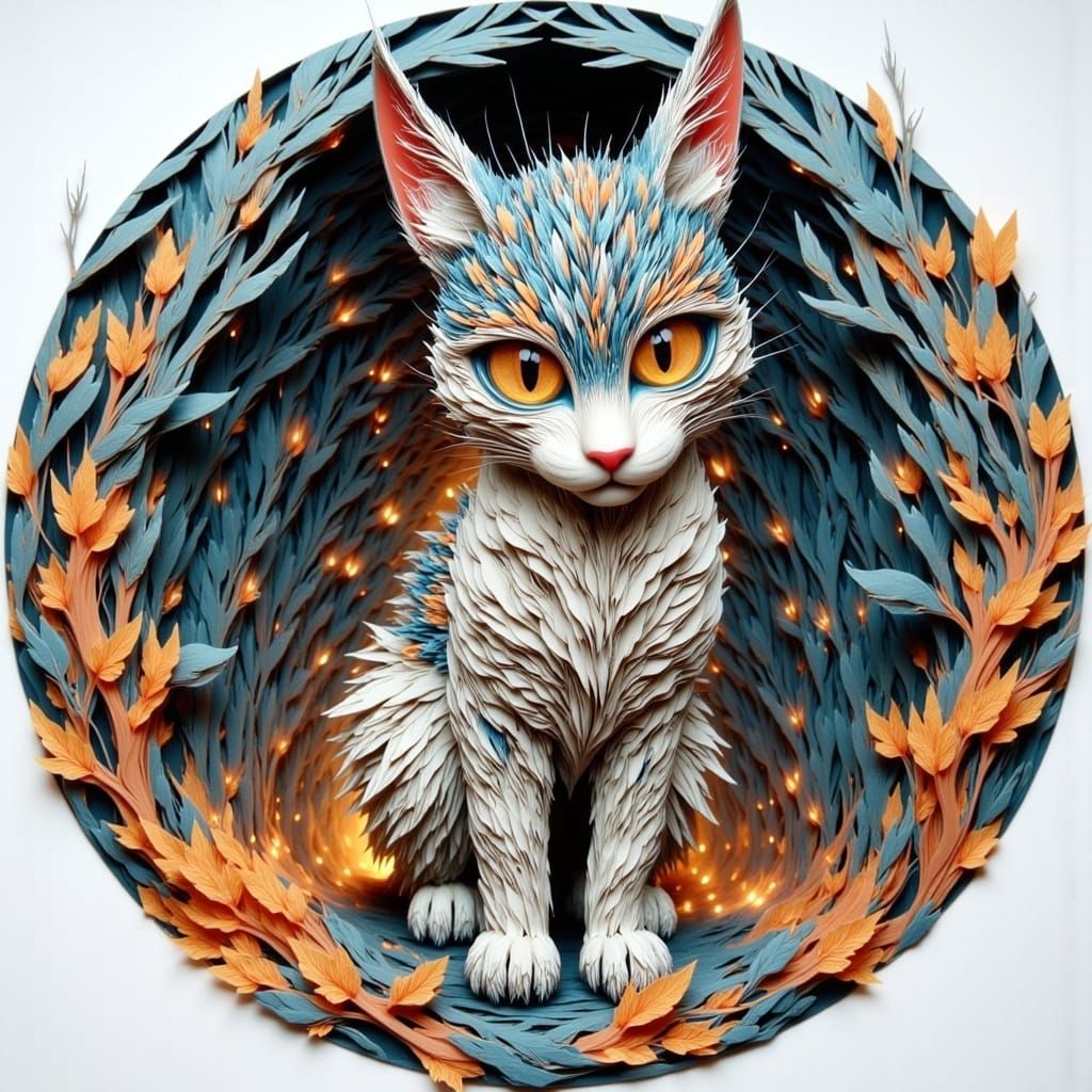 A 3D looking papercraft cat.