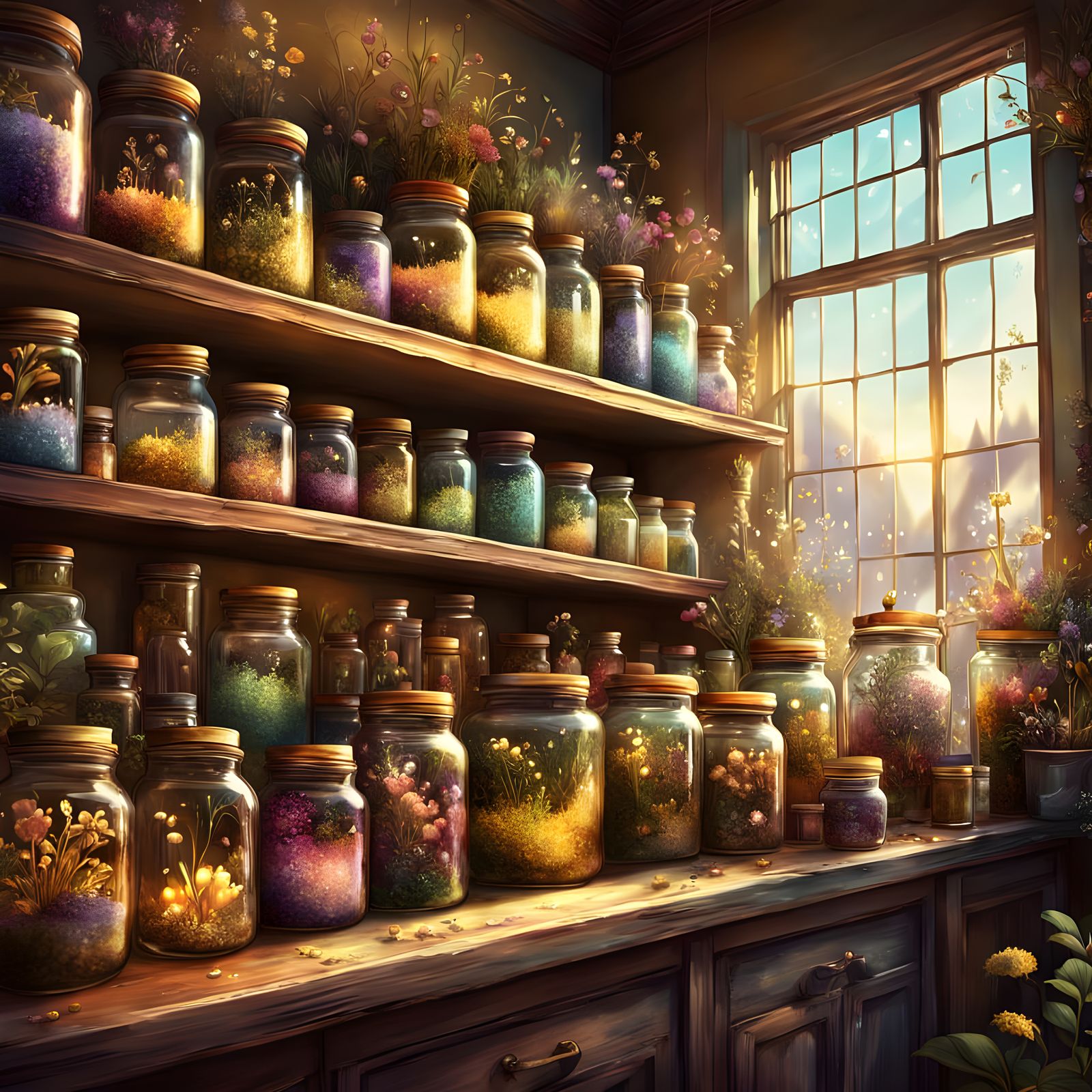 Vibrant Herbal Apothecary Scene