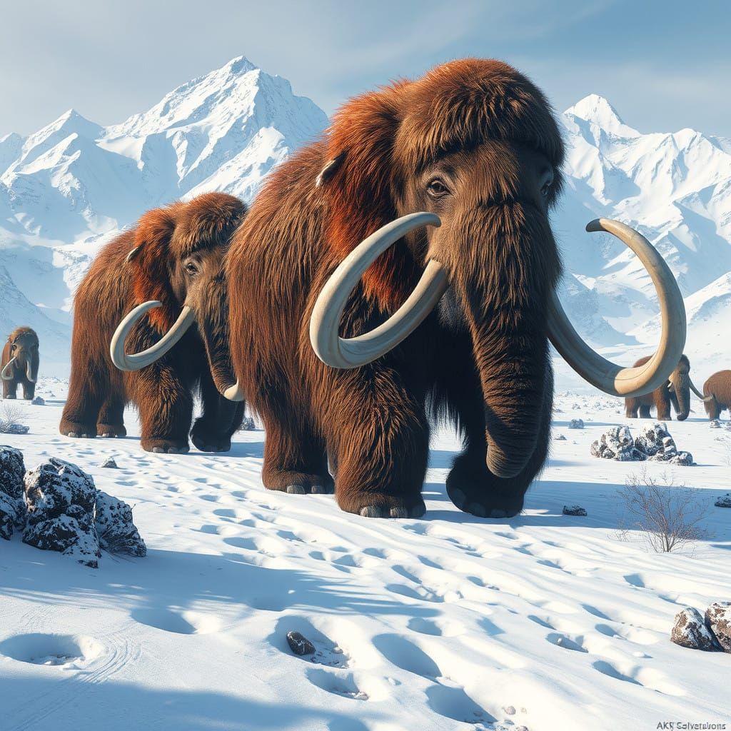 Extinct Mammoths on Snowy Mountains   by @QueenofRosez