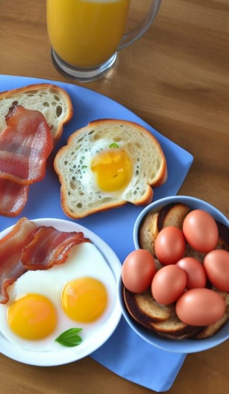 Bacon, eggs, sausage and toast breakfast