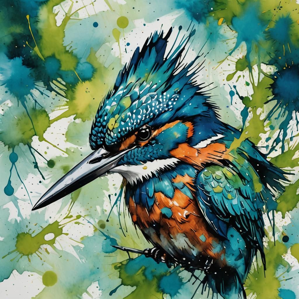 Kingfisher ink splatter.   by @Laura 