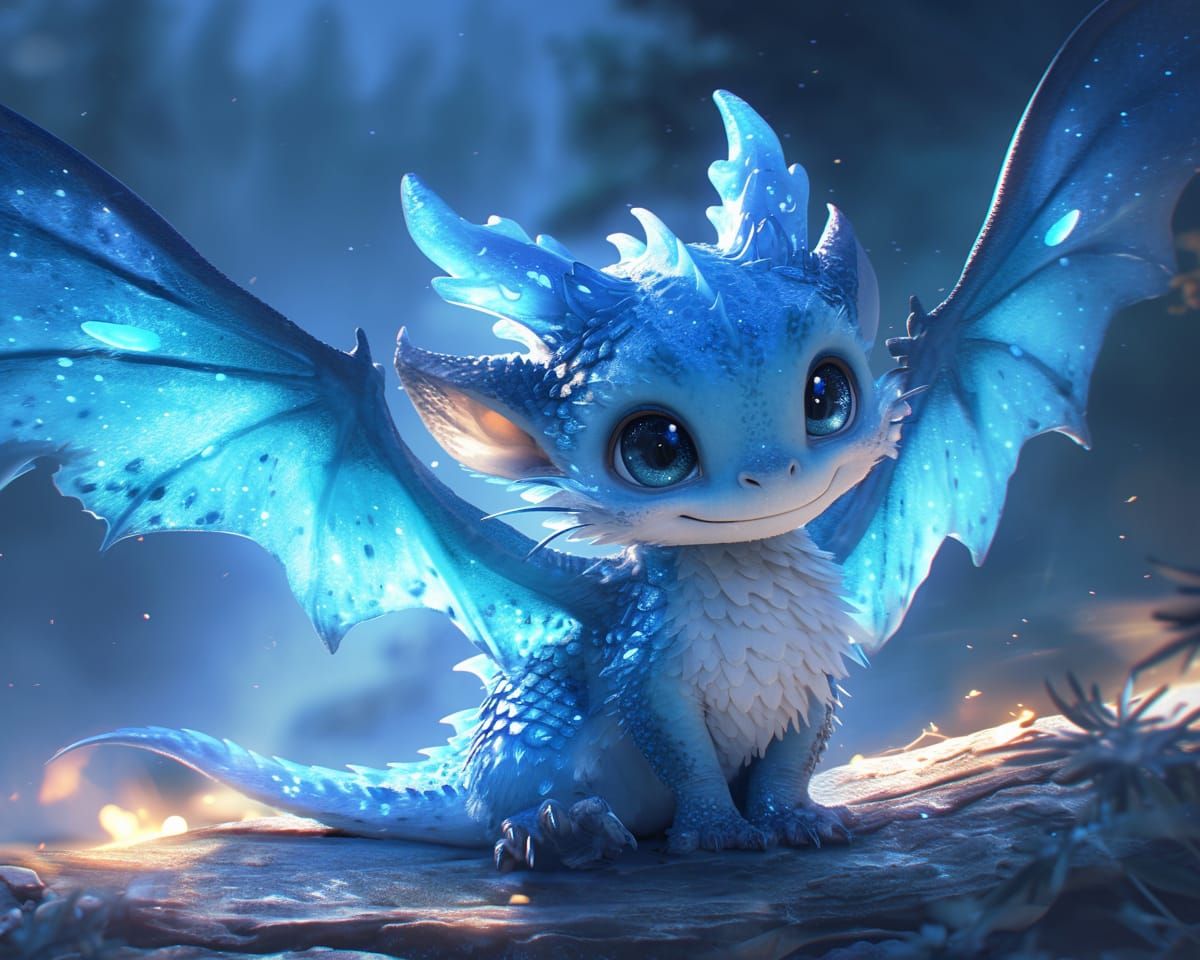 cute blue baby dragon
