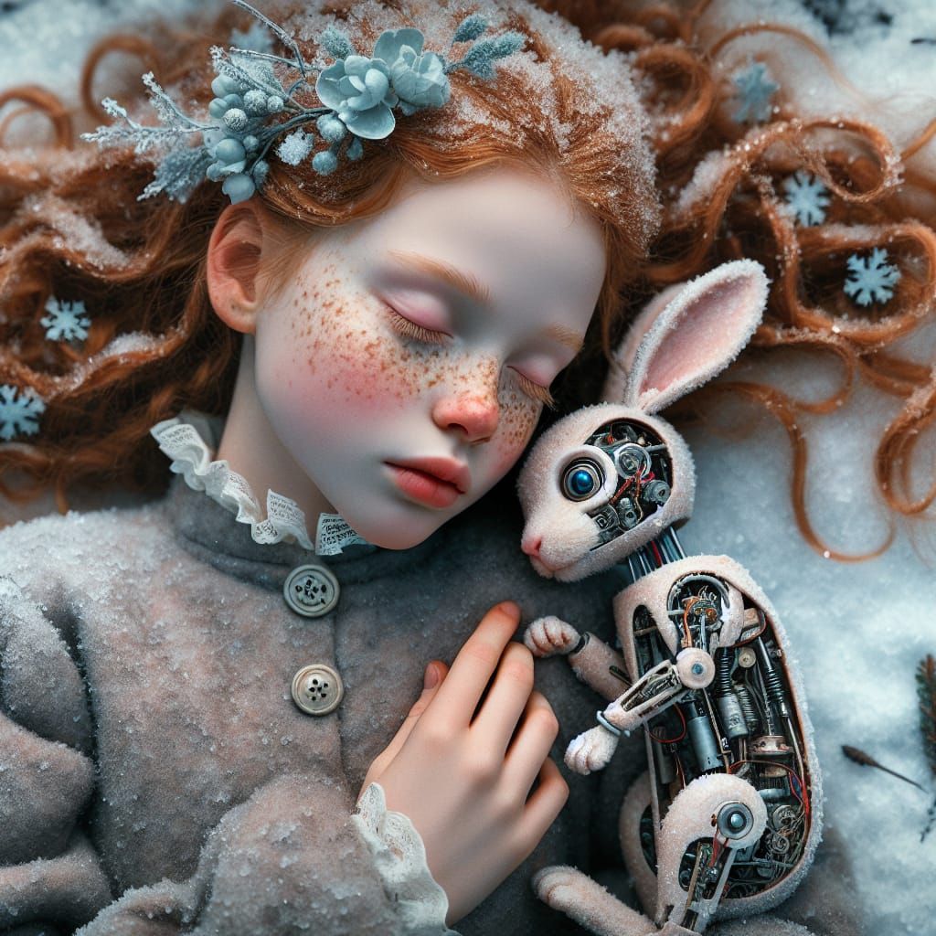 Cyborg Pet Bunny in the Snow  by @Rosie