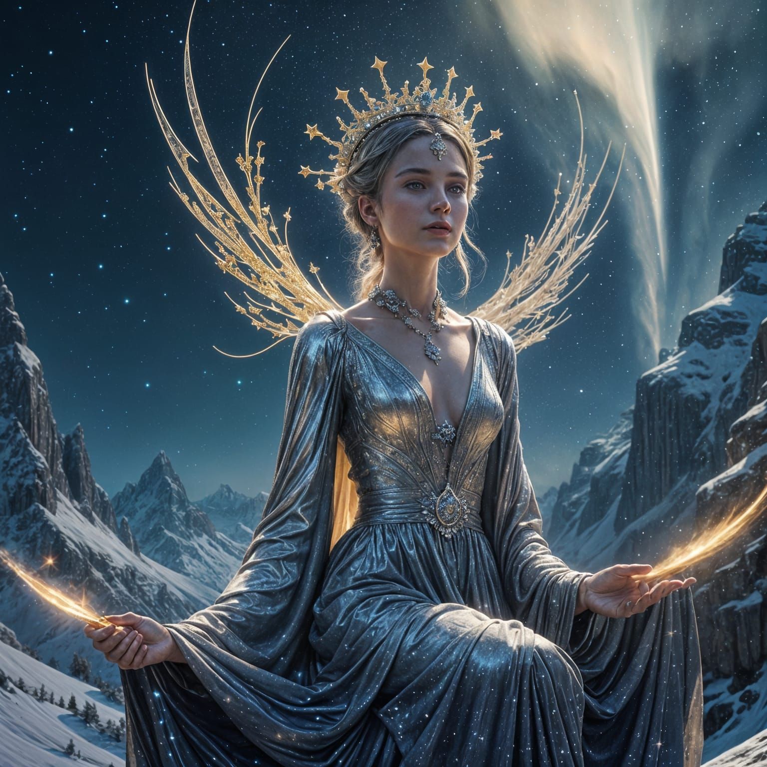 Ethereal New Year's Deity in Cosmic Landscape