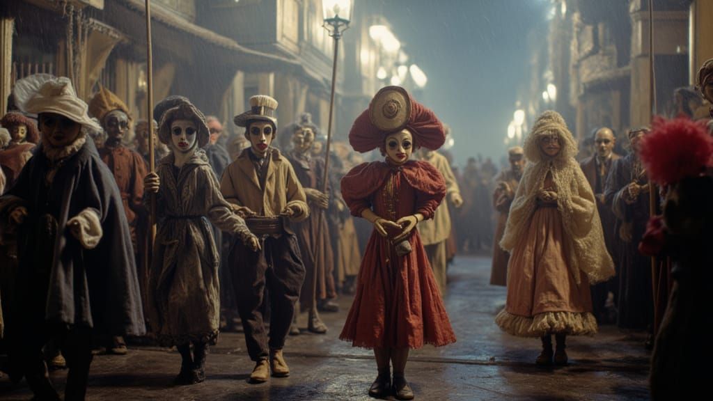 Outside
The circus gathering
Moved silently along the rainswept boulevard.
The procession moved on the shouting is over
The fabulous freaks ...