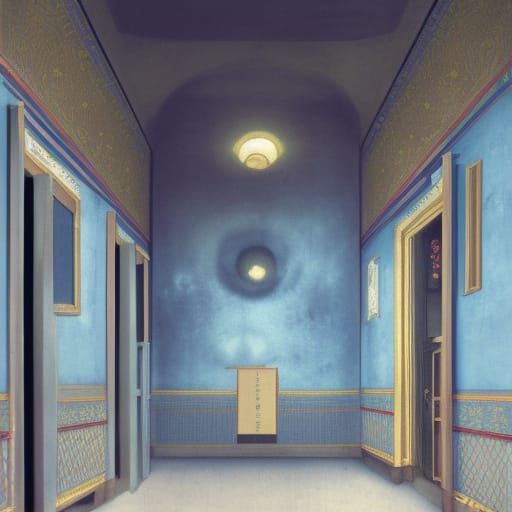 The corridor of the Chinese sanatorium of the 1970s, yellow walls