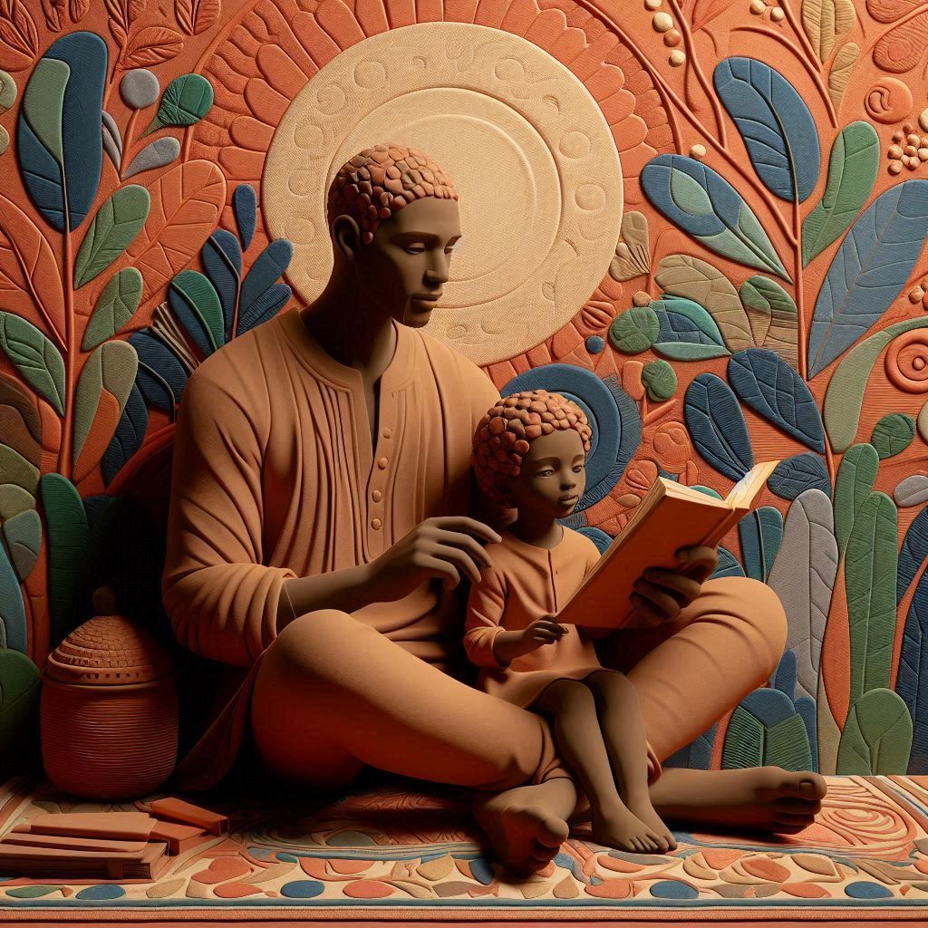 Dad and Daughter Reading Time - Terra-cotta sculpture