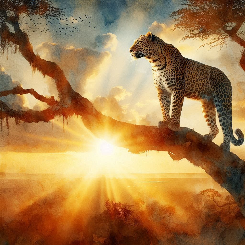 Leopard in a tree overlooking the Savannah