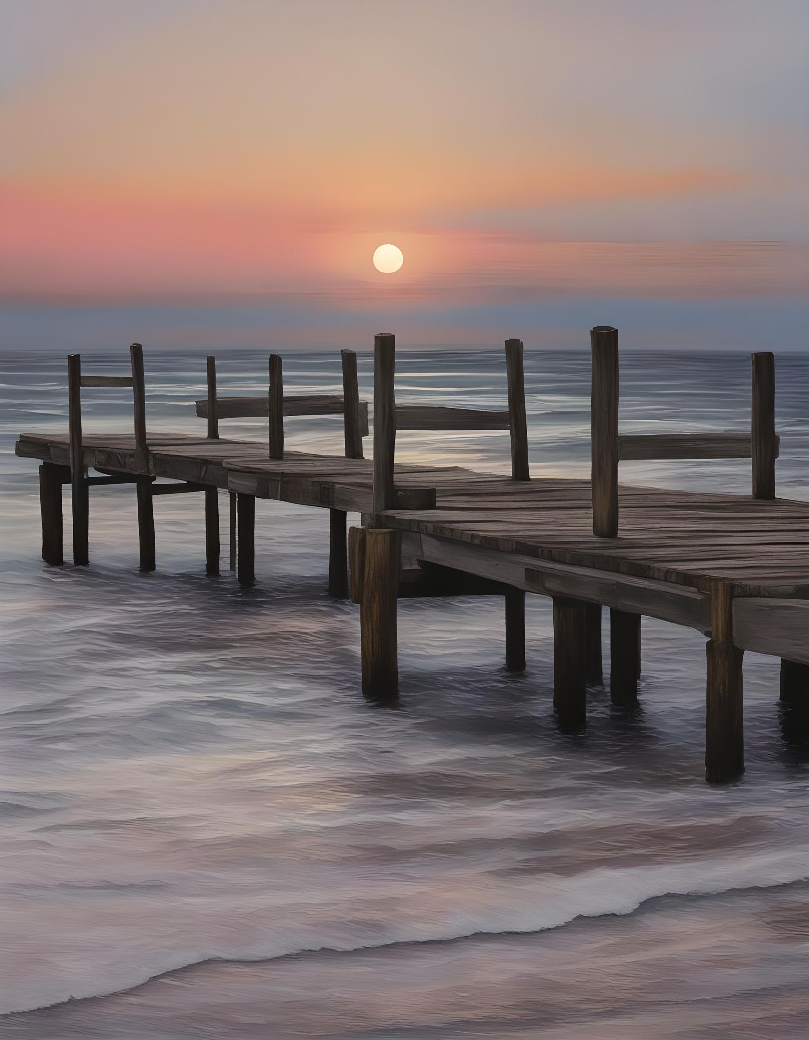 Old wooden dock at sunset