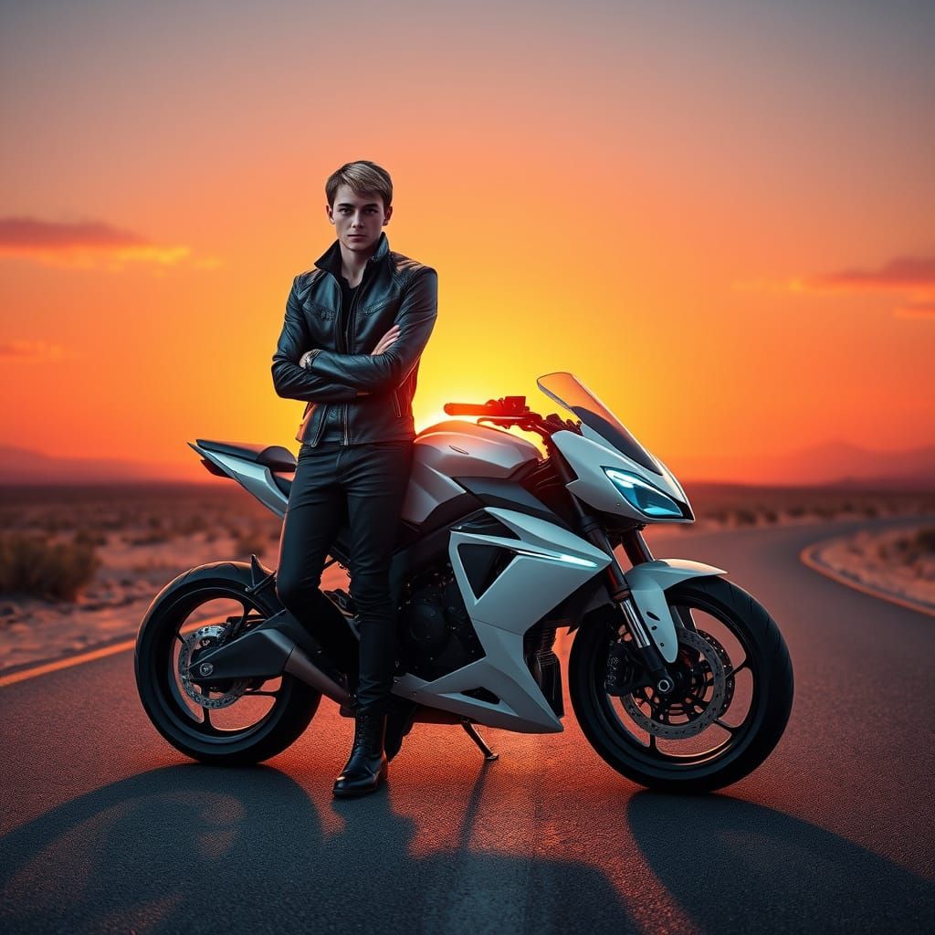 Futuristic Motorcycle Sunset: Inspired by Simon Stalenhag