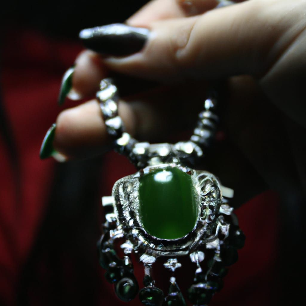 Silver Necklace with Green Gemstone Challenge) AI
