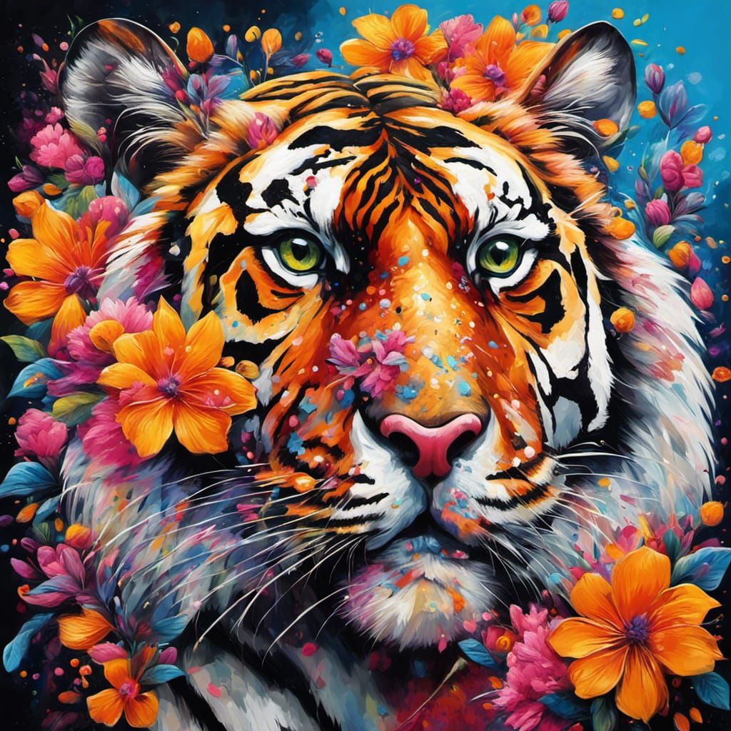 Magestic Tiger covered in flowers - AI Generated Artwork - NightCafe ...