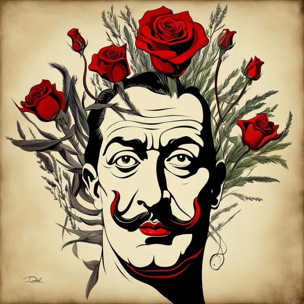 Salvador dali style drawing. The head of Dali should be the ...