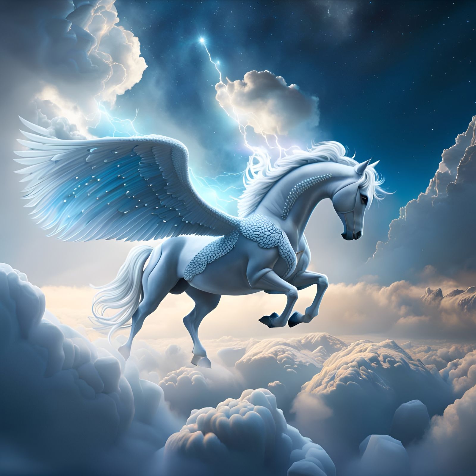 Pegasus flying over the clouds - AI Generated Artwork - NightCafe Creator