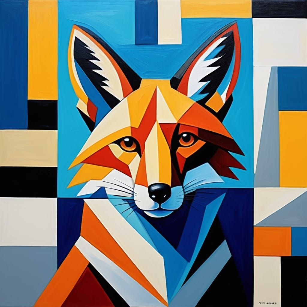 A fox in the style of a cubist painting , picasso, Braque, abstract, ...  by @Betty-Mae