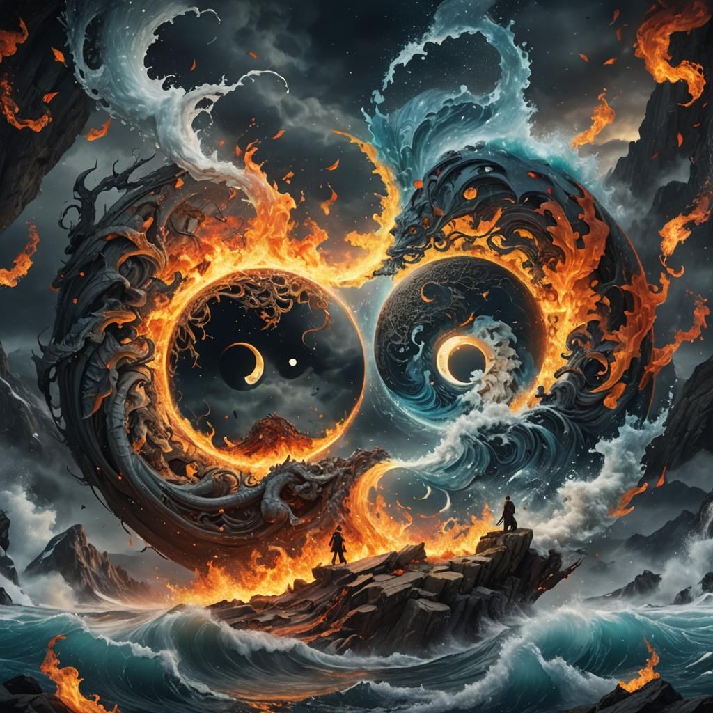 Duality yin and yang, man and woman life and death, night and day, Winter and summer water and fire  by @Lostmark