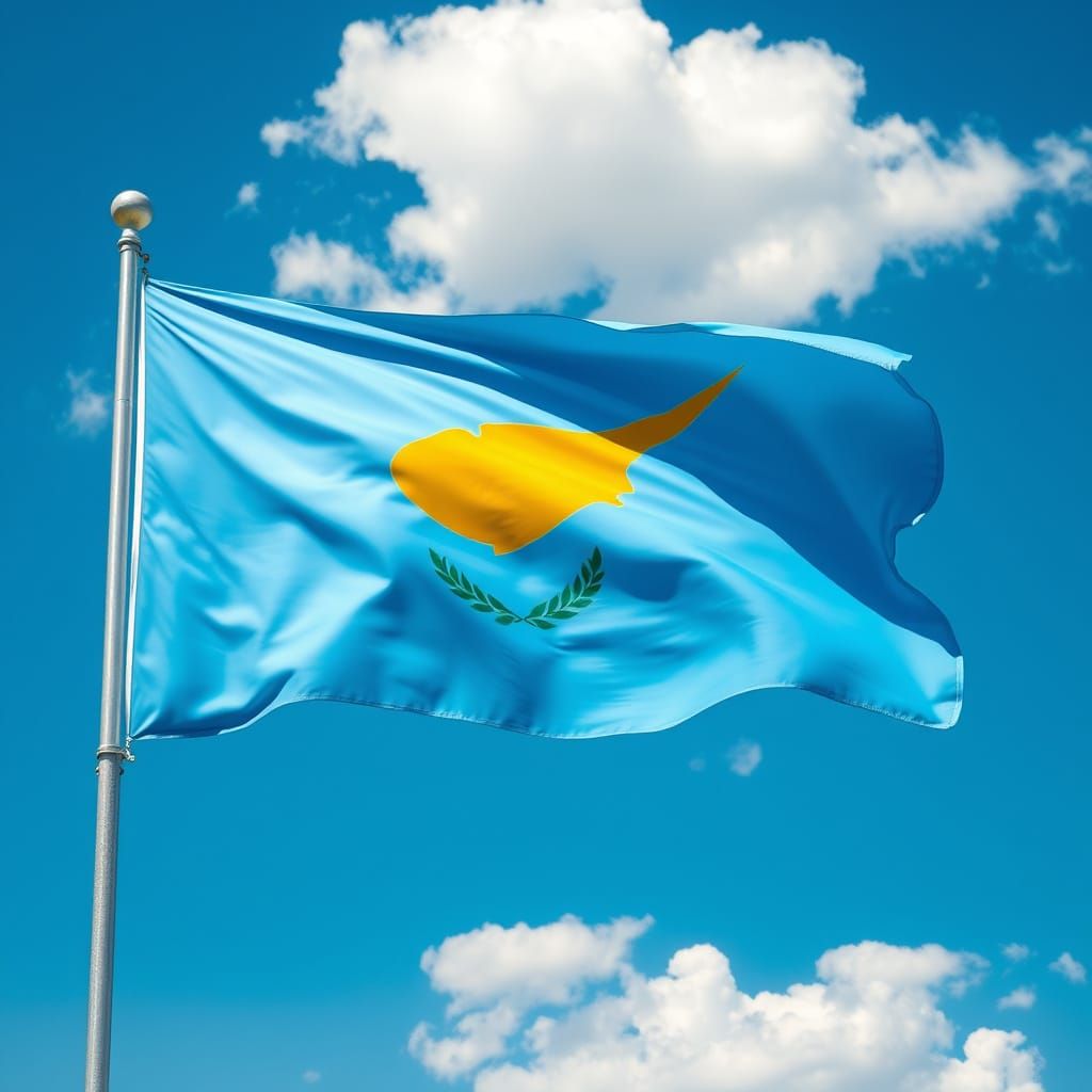 Vibrant Cyprus Flag Soars Against Brilliant Blue Sky