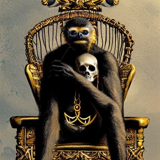 spider monkey smoking a cuban cigar wearing a necklace of sk...