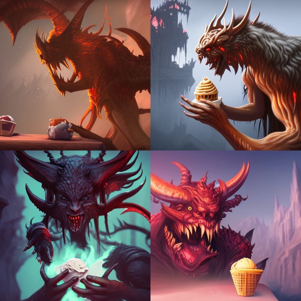 a demon, eating ice cream - AI Generated Artwork - NightCafe Creator