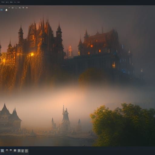 evening mist castle light