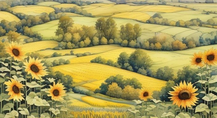 Whimsical Renaissance-Inspired Countryside Scene in Sepia To...