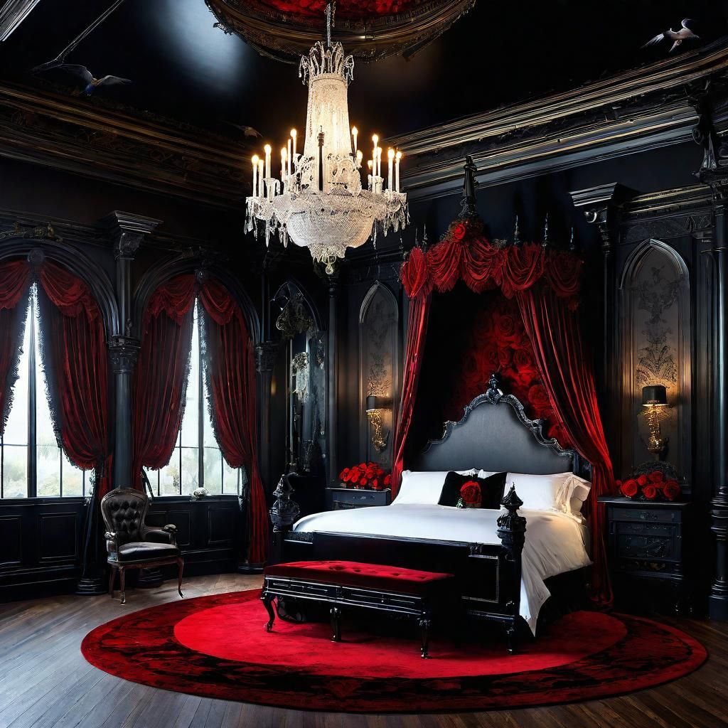 Victorian bedroom, black gothic themed bedroom, majestic bedroom with ...