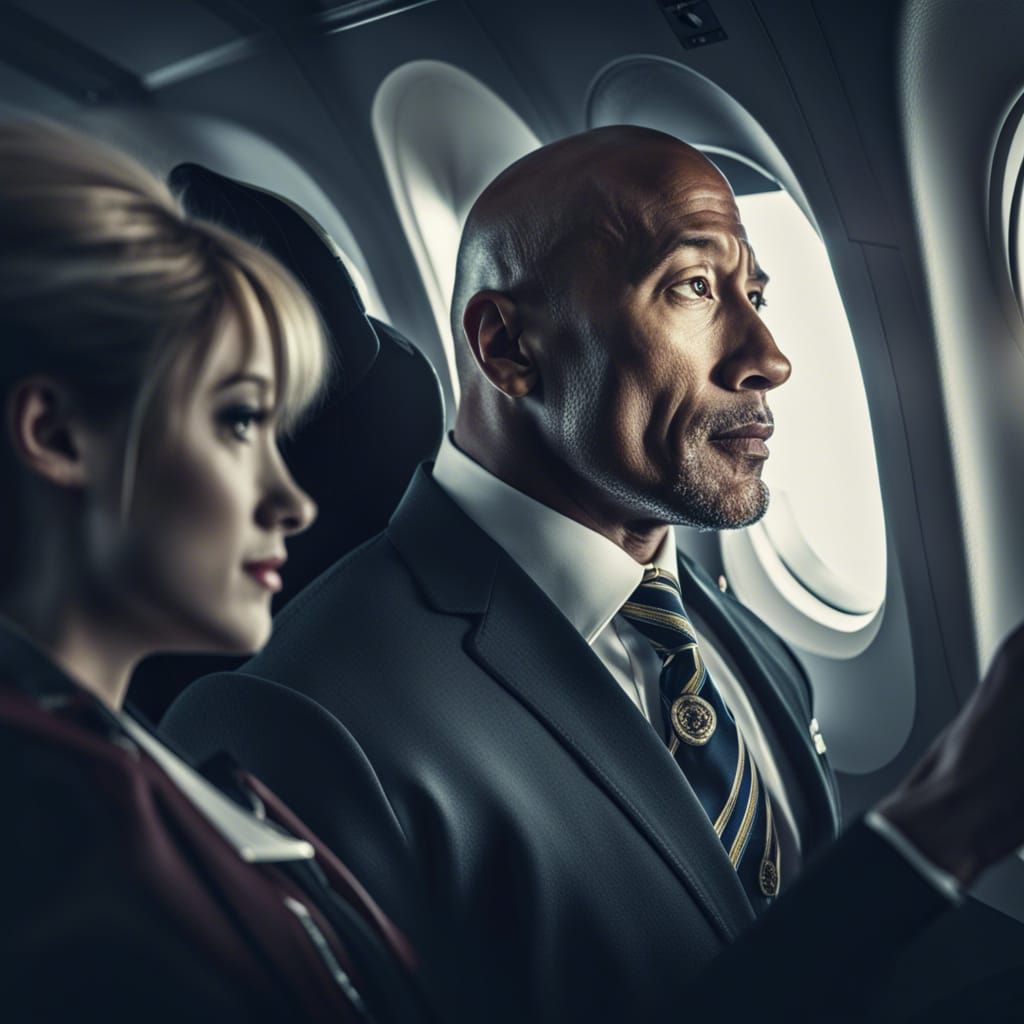 The rock working as a flight attendent