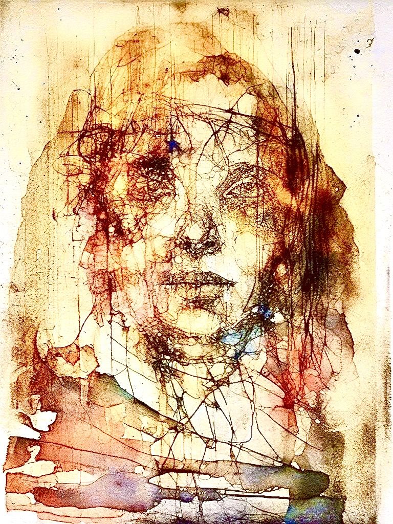 Portrait (ink, tea, watercolor)