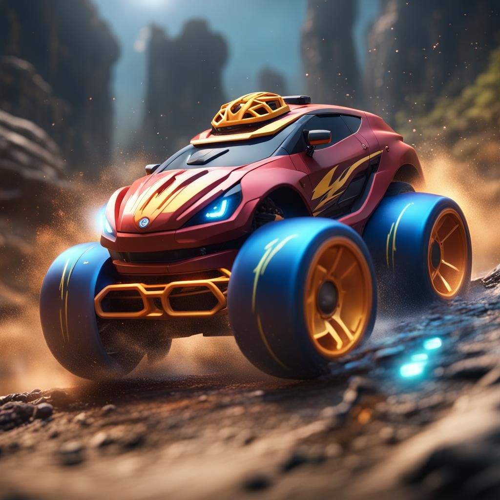Things on Wheels remote control car racing game by Load Inc, Beyblade style, struck by lightning