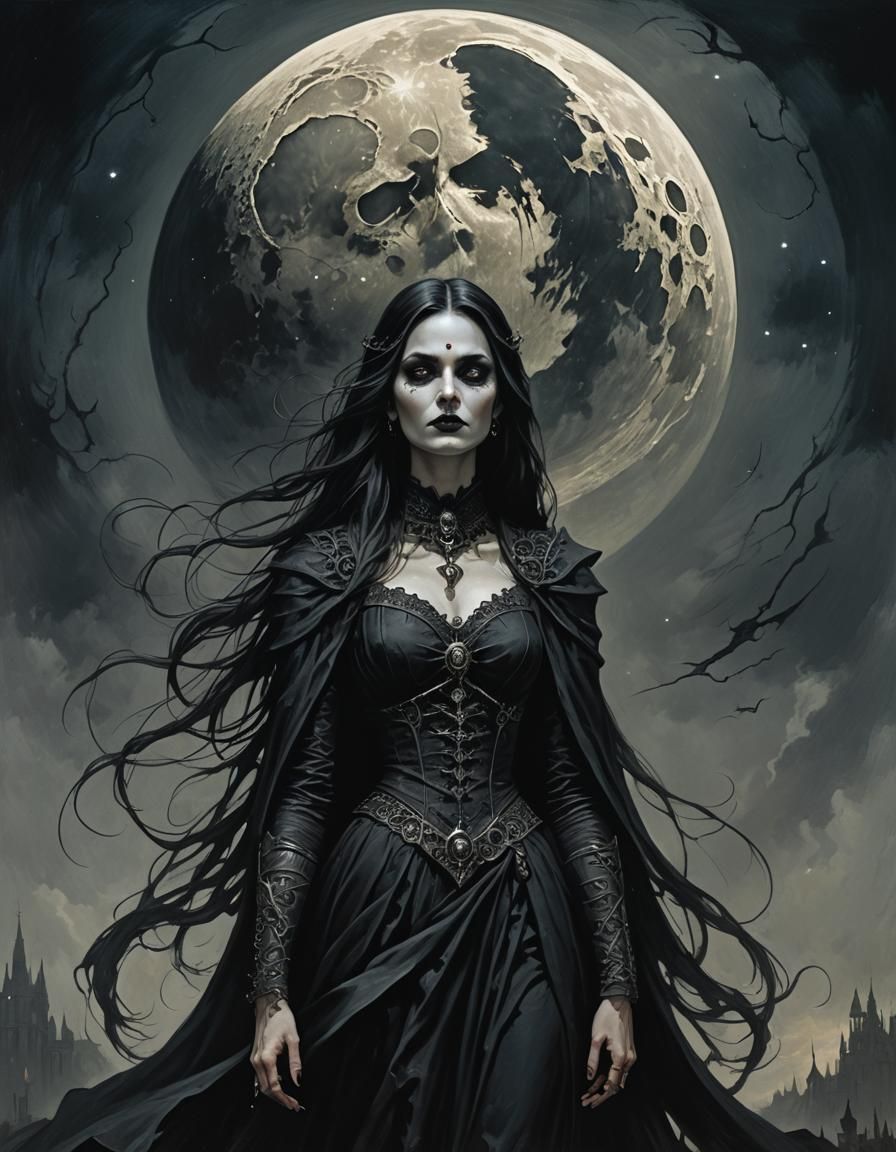 Dark Beautiful Gothic Moon Celestial Woman - Ai Generated Artwork 