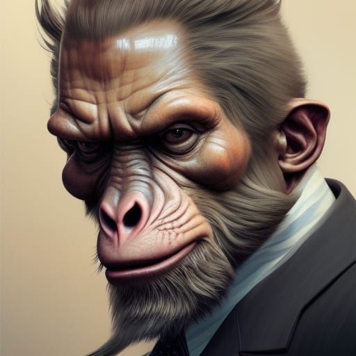 Ape in suit,5D surreal fantasy art