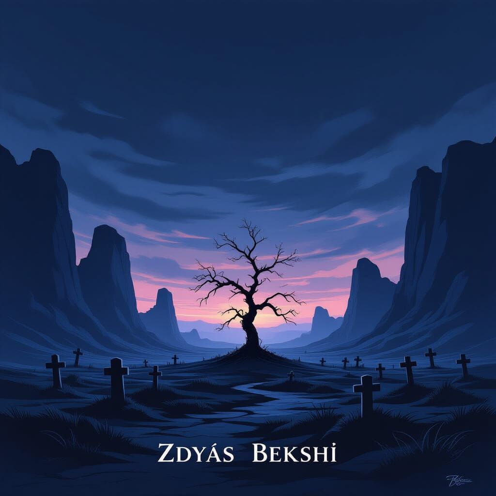 Desolate Landscape Under Twilight Sky in Gothic Style